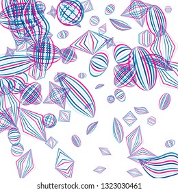 Falling geometric figures. Abstract background with color striped figures for card or poster. Background with falling color striped geometric figures for your design. Vector texture.