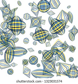 Falling geometric figures. Abstract background with color striped figures for poster or mobile application. Background with falling color striped geometric figures for your design. Vector texture.