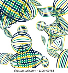 Falling geometric figures. Abstract background with color striped figures for mobile application or banner. Background with falling color striped geometric figures for your design. Vector texture.