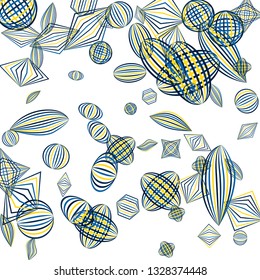 Falling geometric figures. Abstract background with color striped figures for banner or print. Background with falling color striped geometric figures for your design. Vector texture.