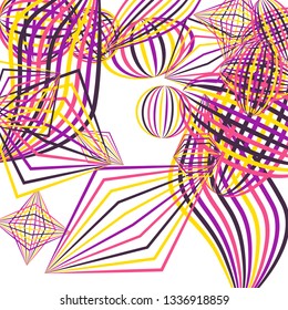 Falling geometric figures. Abstract background with color striped figures for banner or print. Background with falling color striped geometric figures for your design. Vector texture.
