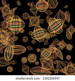 Falling geometric figures. Abstract background with color striped figures for poster or mobile application. Background with falling colorful geometric figures for your design. Vector texture.
