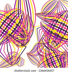 Falling geometric figures. Abstract background with color striped figures for poster or mobile application. Background with falling color striped geometric figures for your design. Vector texture.