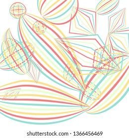 Falling geometric figures. Abstract background with color striped figures for card or poster. Background with falling color striped geometric figures for your design. Vector texture.