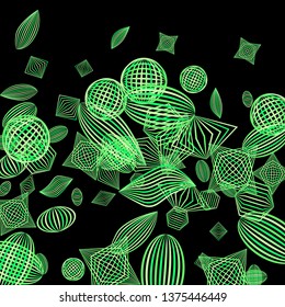 Falling geometric figures. Abstract background with color striped figures for print or banner. Background with falling colorful geometric figures for your design. Vector texture.