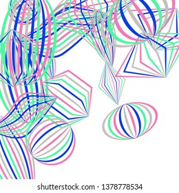 Falling geometric figures. Abstract background with color striped figures for banner or print. Background with falling color striped geometric figures for your design. Vector texture.