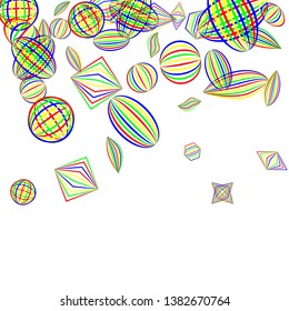 Falling geometric figures. Abstract background with color striped figures for mobile application or banner. Background with falling color striped geometric figures for your design. Vector texture.