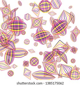 Falling geometric figures. Abstract background with color striped figures for poster or mobile application. Background with falling color striped geometric figures for your design. Vector texture.