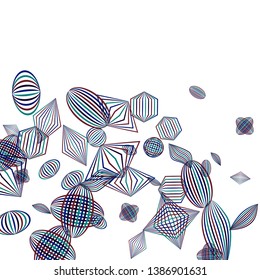 Falling geometric figures. Abstract background with color striped figures for banner or print. Background with falling color striped geometric figures for your design. Vector texture.