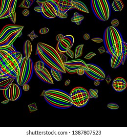 Falling geometric figures. Abstract background with color striped figures for poster or mobile application. Background with falling colorful geometric figures for your design. Vector texture.