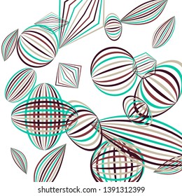 Falling geometric figures. Abstract background with color striped figures for poster or mobile application. Background with falling color striped geometric figures for your design. Vector texture.