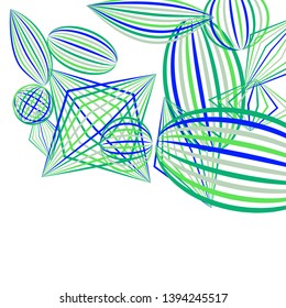 Falling geometric figures. Abstract background with color striped figures for mobile application or banner. Background with falling color striped geometric figures for your design. Vector texture.