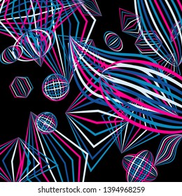 Falling geometric figures. Abstract background with color striped figures for poster or mobile application. Background with falling colorful geometric figures for your design. Vector texture.