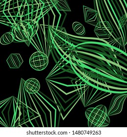 Falling geometric figures. Abstract background with color striped figures for print or banner. Background with falling colorful geometric figures for your design. Vector texture.