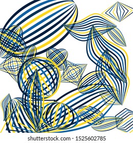 Falling geometric figures. Abstract background with color striped figures for mobile application or banner. Background with falling color striped geometric figures for your design. Vector texture.