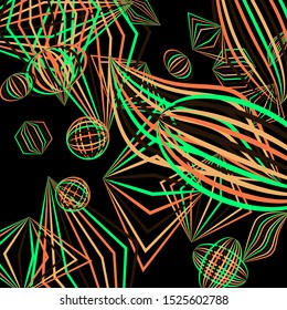 Falling geometric figures. Abstract background with color striped figures for card or poster. Background with falling colorful geometric figures for your design. Vector texture.