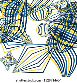 Falling geometric figures. Abstract background with color striped figures for mobile application or banner. Background with falling color striped geometric figures for your design. Vector texture.