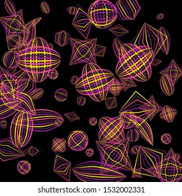 Falling geometric figures. Abstract background with color striped figures for poster or mobile application. Background with falling colorful geometric figures for your design. Vector texture.