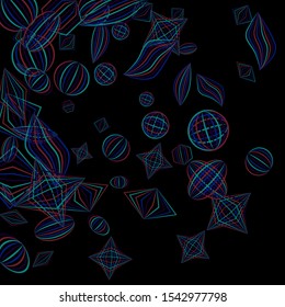 Falling geometric figures. Abstract background with color striped figures for poster or mobile application. Background with falling colorful geometric figures for your design. Vector texture.