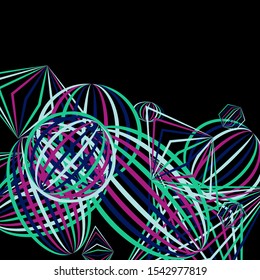 Falling geometric figures. Abstract background with color striped figures for poster or mobile application. Background with falling colorful geometric figures for your design. Vector texture.