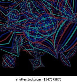 Falling geometric figures. Abstract background with color striped figures for mobile application or print. Background with falling colorful geometric figures for your design. Vector texture.