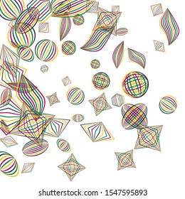 Falling geometric figures. Abstract background with color striped figures for poster or mobile application. Background with falling color striped geometric figures for your design. Vector texture.