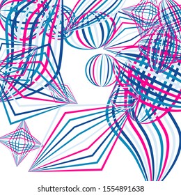 Falling geometric figures. Abstract background with color striped figures for mobile application or banner. Background with falling color striped geometric figures for your design. Vector texture.