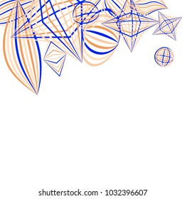 Falling geometric figures. Concept background with color striped figures for card or poster. Background with falling colorful geometric figures for your design. Vector texture.
