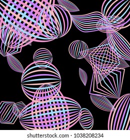 Falling geometric figures. Concept background with color striped figures for poster or mobile application. Background with falling colorful geometric figures for your design. Vector texture.
