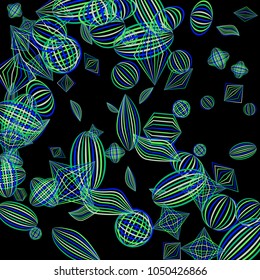 Falling geometric figures. Concept background with color striped figures for poster or mobile application. Background with falling colorful geometric figures for your design. Vector texture.
