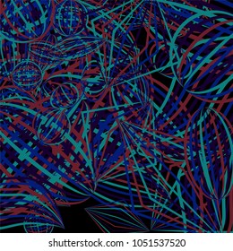 Falling geometric figures. Concept background with color striped figures for card or poster. Background with falling colorful geometric figures for your design. Vector texture.
