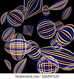 Falling geometric figures. Concept background with color striped figures for print or banner. Background with falling colorful geometric figures for your design. Vector texture.
