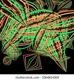 Falling geometric figures. Concept background with color striped figures for mobile application or print. Background with falling colorful geometric figures for your design. Vector texture.
