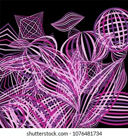 Falling geometric figures. Concept background with color striped figures for card or poster. Background with falling colorful geometric figures for your design. Vector texture.
