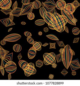 Falling geometric figures. Concept background with color striped figures for print or banner. Background with falling colorful geometric figures for your design. Vector texture.
