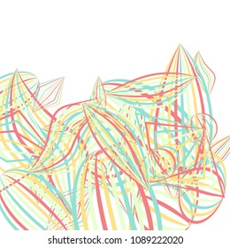 Falling geometric figures. Concept background with color striped figures for print or banner. Background with falling colorful geometric figures for your design. Vector texture.
