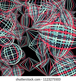 Falling geometric figures. Concept background with color striped figures for mobile application or print. Background with falling colorful geometric figures for your design. Vector texture.
