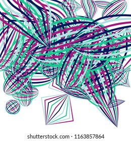 Falling geometric figures. Concept background with color striped figures for mobile application or print. Background with falling colorful geometric figures for your design. Vector texture.