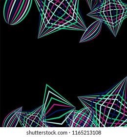 Falling geometric figures. Concept background with color striped figures for card or poster. Background with falling colorful geometric figures for your design. Vector texture.