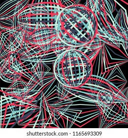 Falling geometric figures. Concept background with color striped figures for card or poster. Background with falling colorful geometric figures for your design. Vector texture.