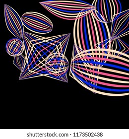 Falling geometric figures. Concept background with color striped figures for mobile application or print. Background with falling colorful geometric figures for your design. Vector texture.