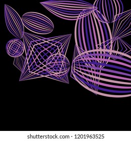 Falling geometric figures. Concept background with color striped figures for card or poster. Background with falling colorful geometric figures for your design. Vector texture.