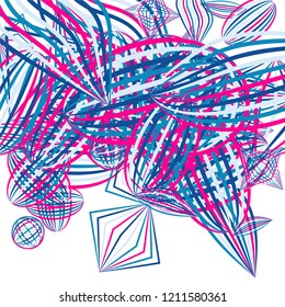 Falling geometric figures. Concept background with color striped figures for mobile application or print. Background with falling colorful geometric figures for your design. Vector texture.