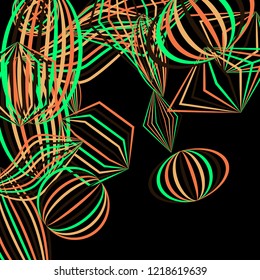 Falling geometric figures. Concept background with color striped figures for print or banner. Background with falling colorful geometric figures for your design. Vector texture.