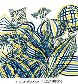 Falling geometric figures. Concept background with color striped figures for mobile application or print. Background with falling colorful geometric figures for your design. Vector texture.