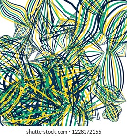Falling geometric figures. Concept background with color striped figures for poster or mobile application. Background with falling colorful geometric figures for your design. Vector texture.