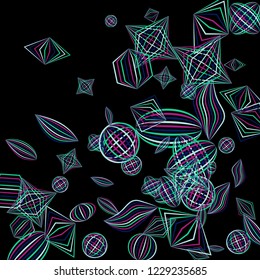 Falling geometric figures. Concept background with color striped figures for mobile application or print. Background with falling colorful geometric figures for your design. Vector texture.