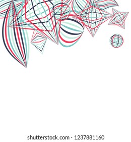 Falling geometric figures. Concept background with color striped figures for card or poster. Background with falling colorful geometric figures for your design. Vector texture.