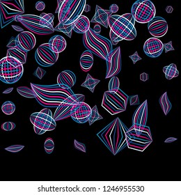 Falling geometric figures. Concept background with color striped figures for mobile application or print. Background with falling colorful geometric figures for your design. Vector texture.