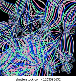 Falling geometric figures. Concept background with color striped figures for mobile application or print. Background with falling colorful geometric figures for your design. Vector texture.